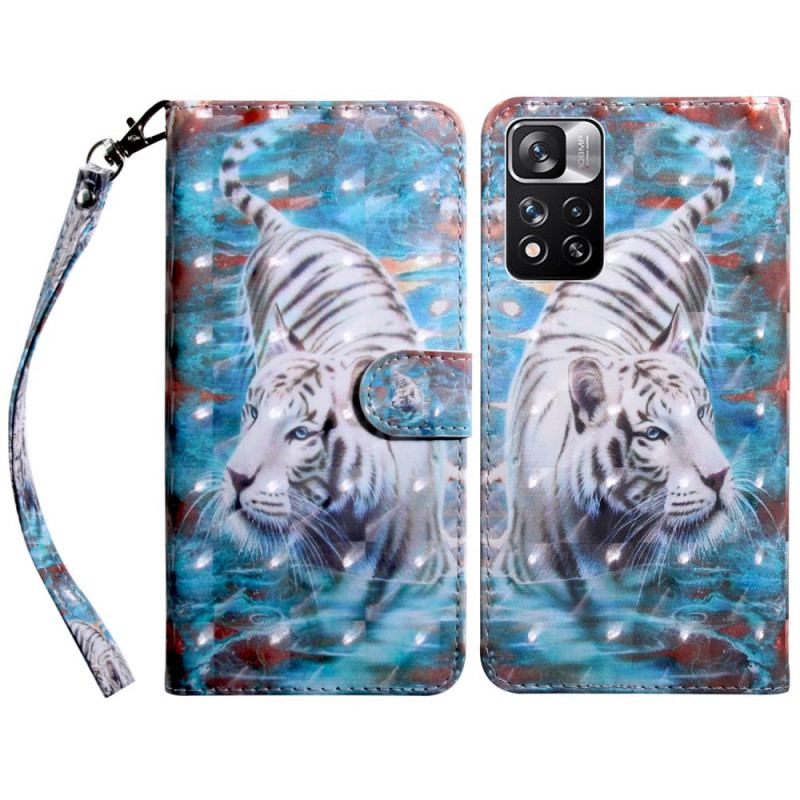 Capa Folio Para Xiaomi Redmi Note 11 Pro Plus 5G Tigre Na Água