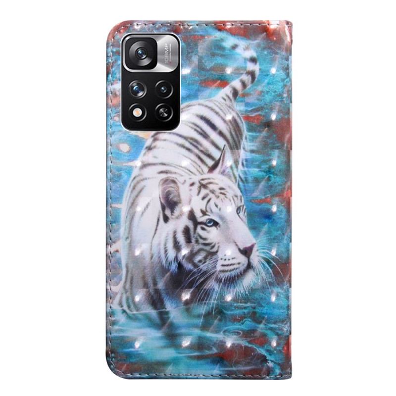 Capa Folio Para Xiaomi Redmi Note 11 Pro Plus 5G Tigre Na Água