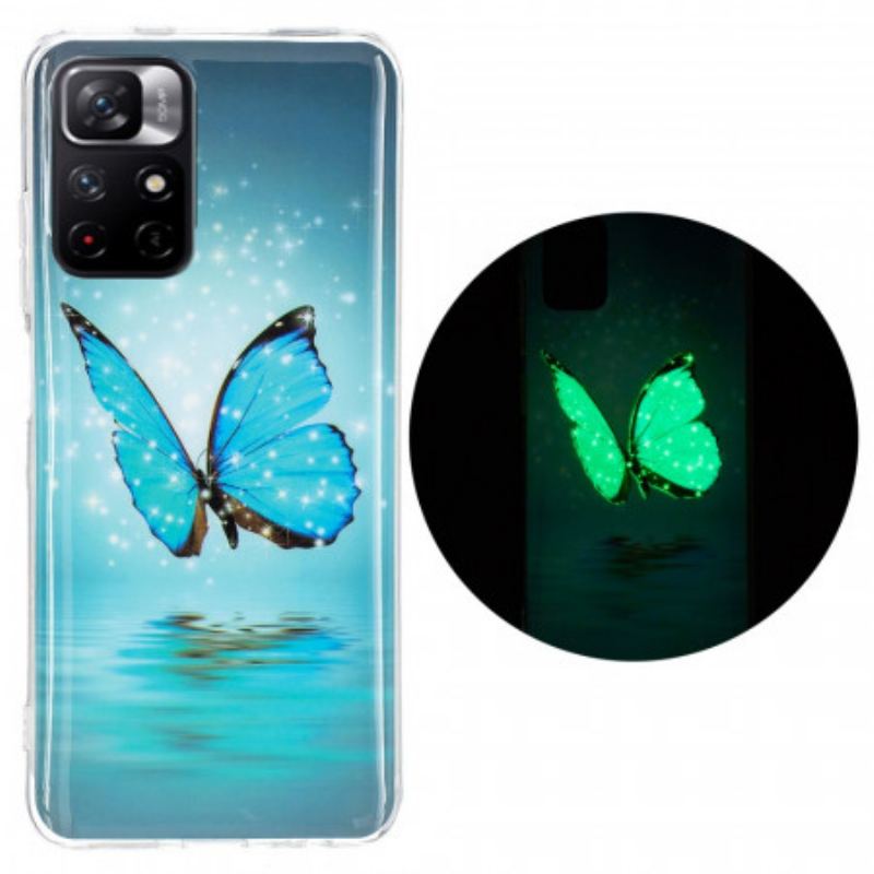 Capa Para Xiaomi Redmi Note 11 Pro Plus 5G Borboleta Azul Fluorescente