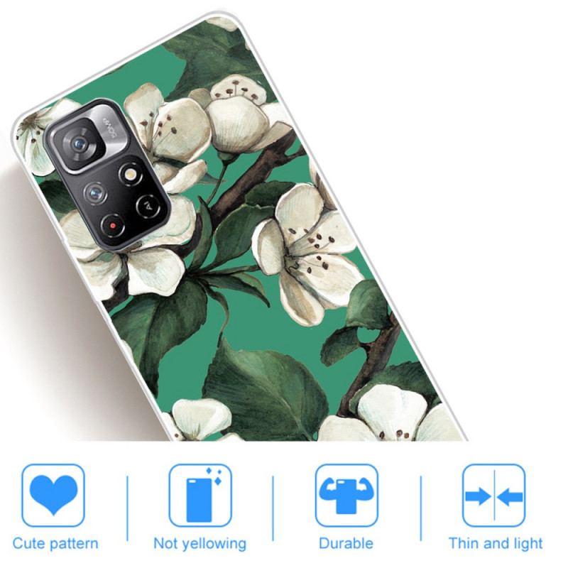 Capa Para Xiaomi Redmi Note 11 Pro Plus 5G Flores Brancas De Silicone