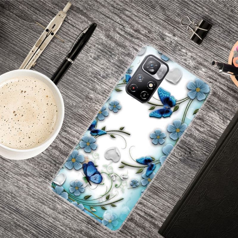 Capa Para Xiaomi Redmi Note 11 Pro Plus 5G Flores E Borboletas Azuis