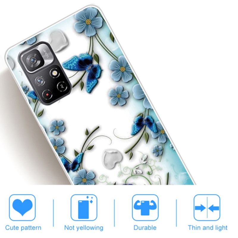 Capa Para Xiaomi Redmi Note 11 Pro Plus 5G Flores E Borboletas Azuis