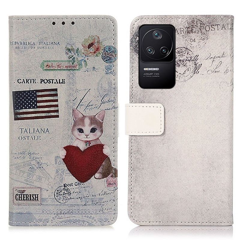 Capa Flip Para Poco F4 Gato Viajante