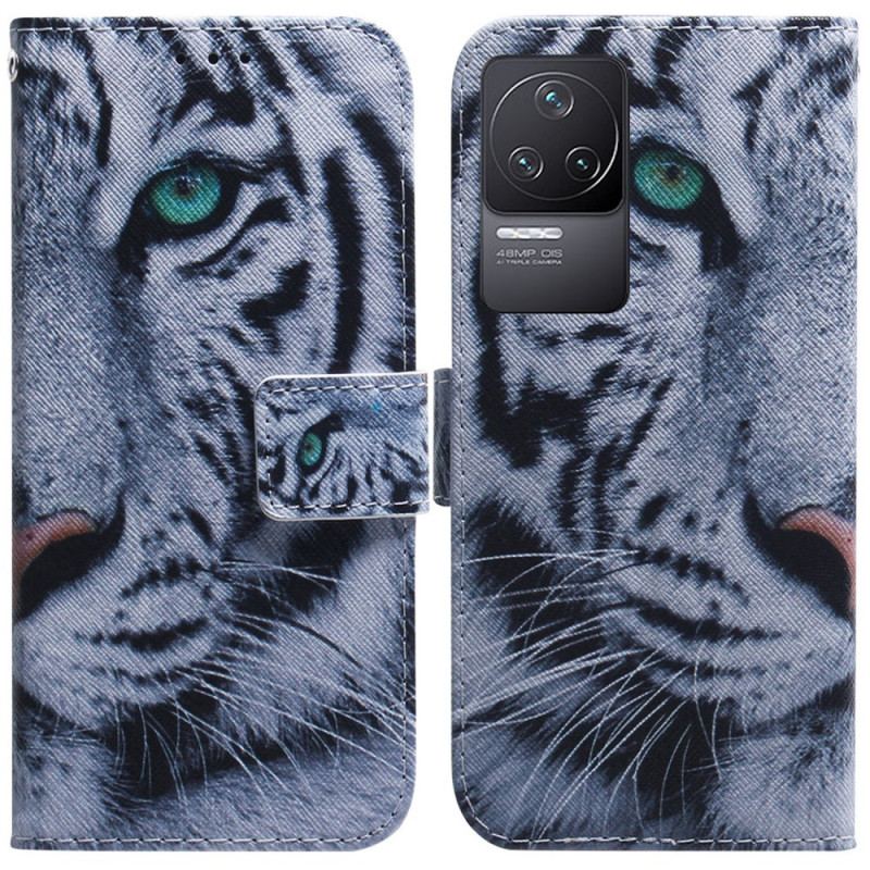 Capa Flip Para Poco F4 Tigre Branco