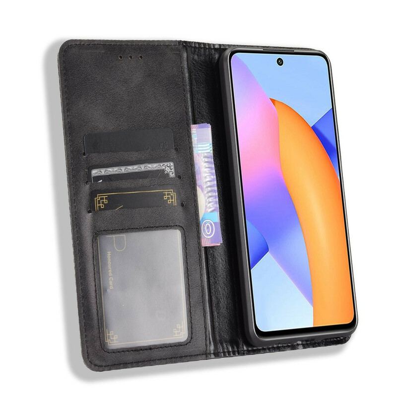 Capa De Celular Para Honor 10X Lite Flip Efeito Couro Vintage Estilizado