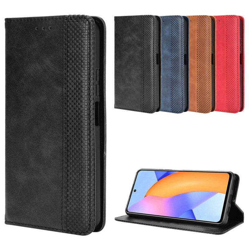 Capa De Celular Para Honor 10X Lite Flip Efeito Couro Vintage Estilizado