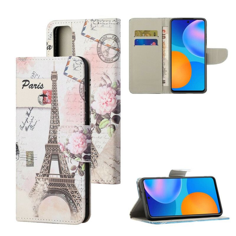 Capa Em Pele Para Honor 10X Lite Torre Eiffel Retrô