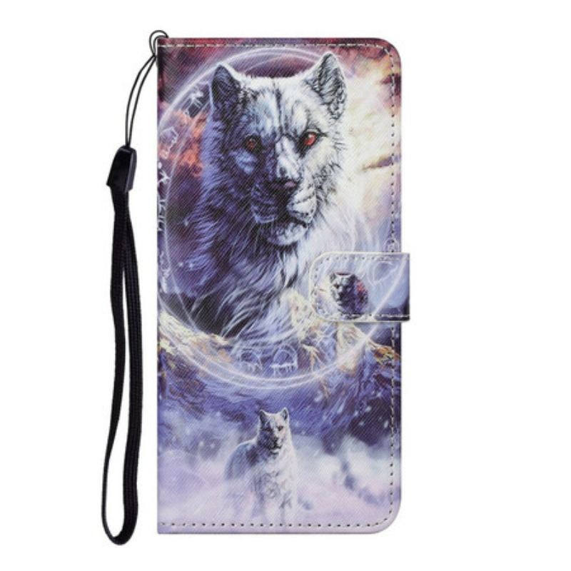 Capa Flip Para Honor 10X Lite Lobo No Inverno Com Cordão