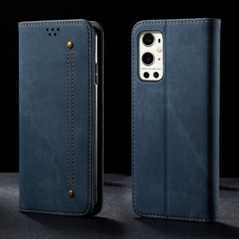 Capa De Celular Para OnePlus 9 Pro Flip Textura De Jeans De Couro Sintético