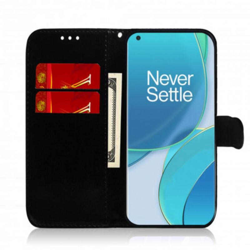 Capa Folio Para OnePlus 9 Pro Capa De Espelho De Couro Sintético