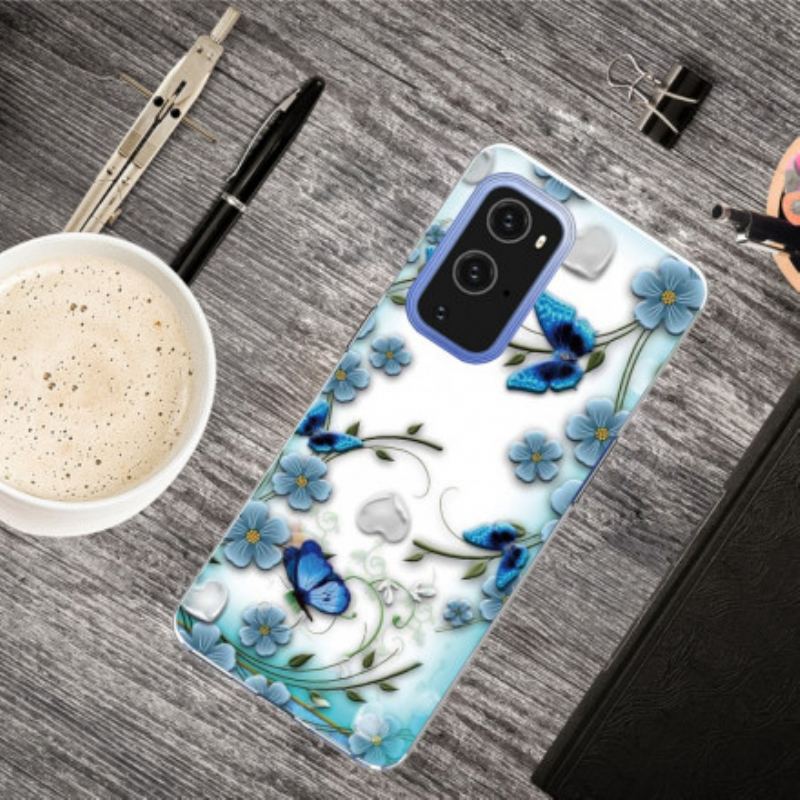 Capa Para OnePlus 9 Pro Borboletas E Flores Retrô