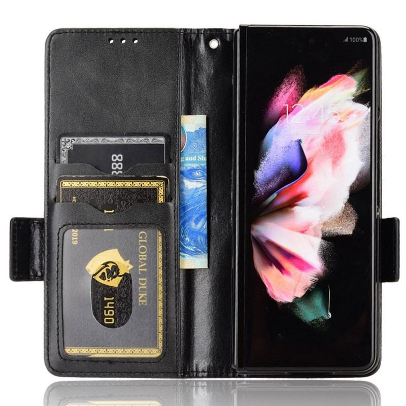 Capa De Couro Para Samsung Galaxy Z Fold 4 Cordão De Triângulos Perfurados Padrão