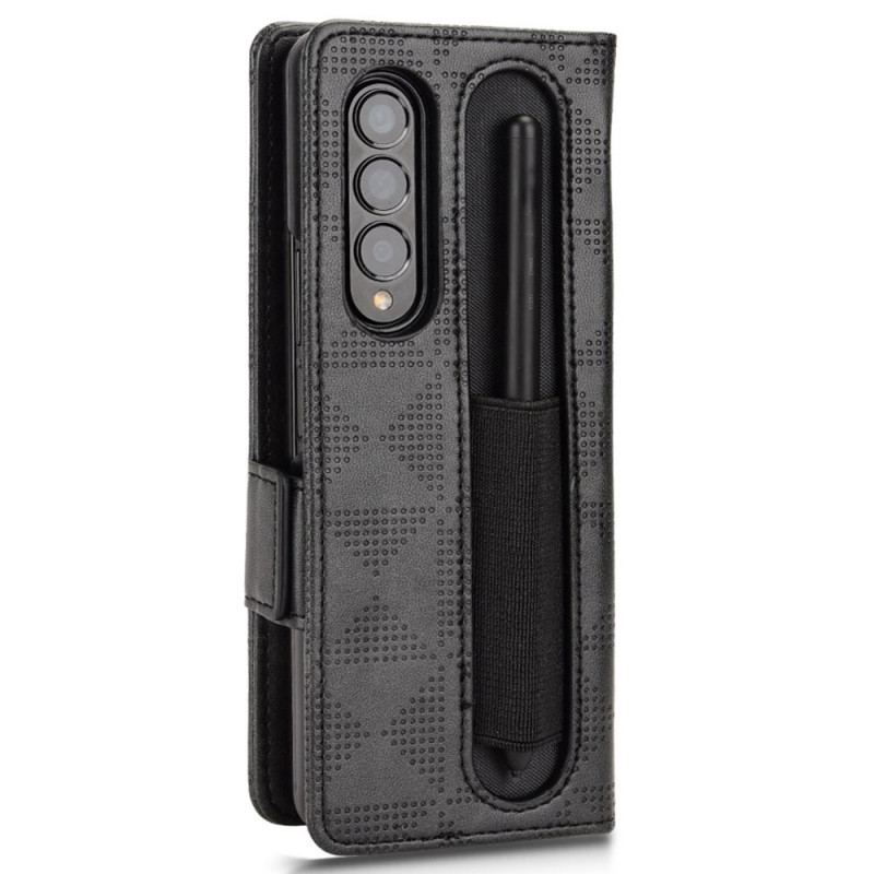 Capa De Couro Para Samsung Galaxy Z Fold 4 Cordão De Triângulos Perfurados Padrão