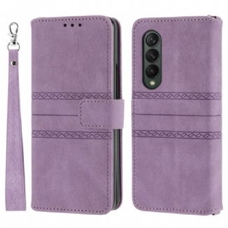 Capa De Couro Para Samsung Galaxy Z Fold 4 Padrão De Cinto De Couro Falso