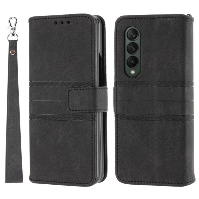 Capa De Couro Para Samsung Galaxy Z Fold 4 Padrão De Cinto De Couro Falso