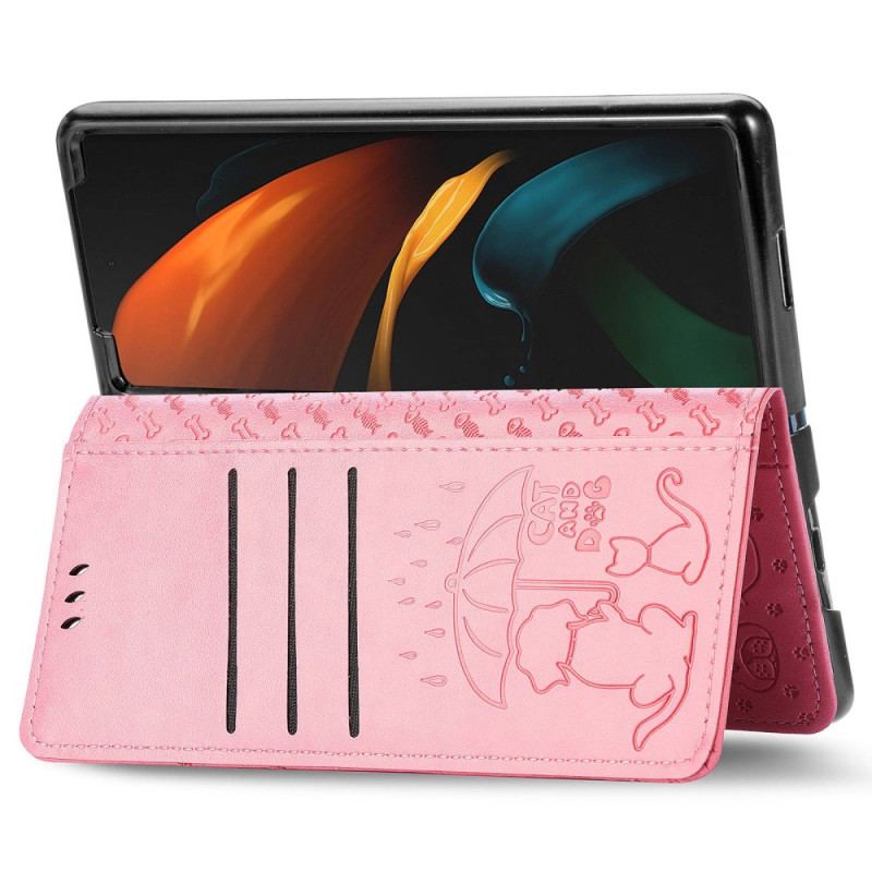 Capa Em Pele Para Samsung Galaxy Z Fold 4 Como Cão E Gato