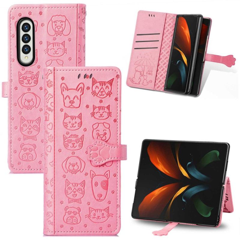 Capa Em Pele Para Samsung Galaxy Z Fold 4 Como Cão E Gato