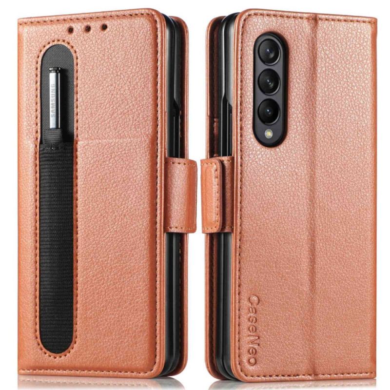 Capa Flip Para Samsung Galaxy Z Fold 4 Compartimento Para Caneta Litchi Couro Sintético Caseneo