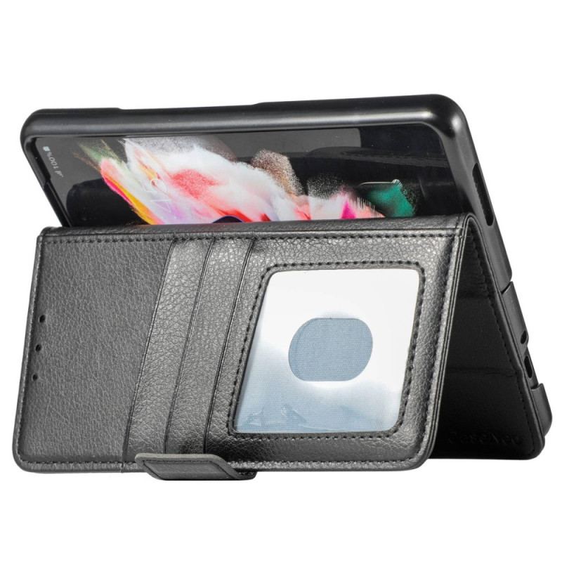 Capa Flip Para Samsung Galaxy Z Fold 4 Compartimento Para Caneta Litchi Couro Sintético Caseneo