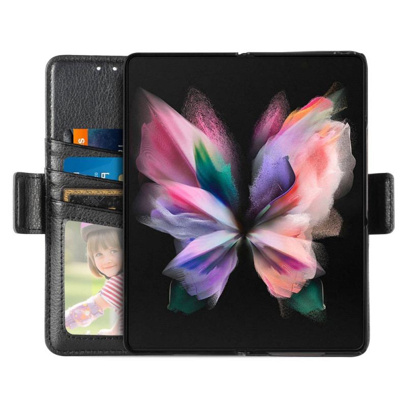 Capa Flip Para Samsung Galaxy Z Fold 4 Compartimento Para Caneta Litchi Couro Sintético Caseneo