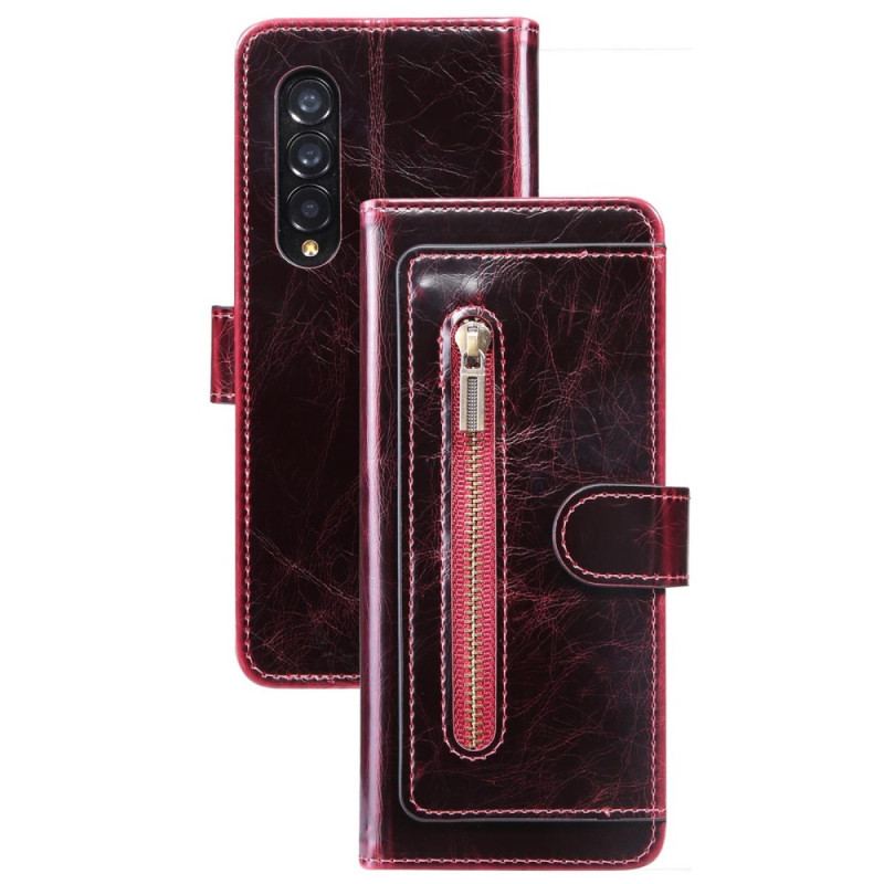 Capa Flip Para Samsung Galaxy Z Fold 4 Multi-bolsos De Couro Falso