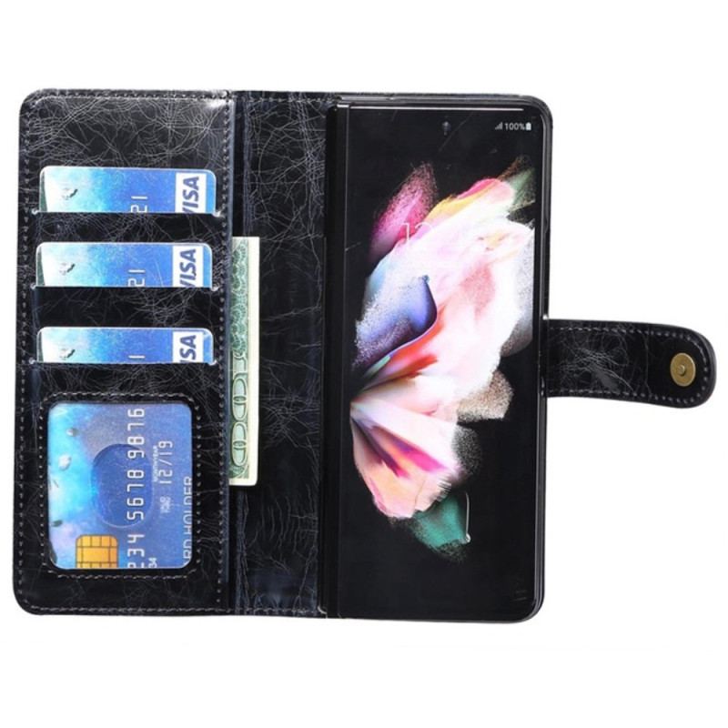 Capa Flip Para Samsung Galaxy Z Fold 4 Multi-bolsos De Couro Falso