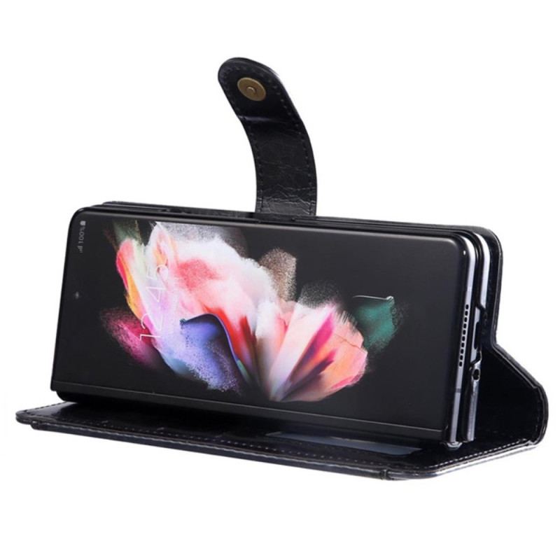 Capa Flip Para Samsung Galaxy Z Fold 4 Multi-bolsos De Couro Falso