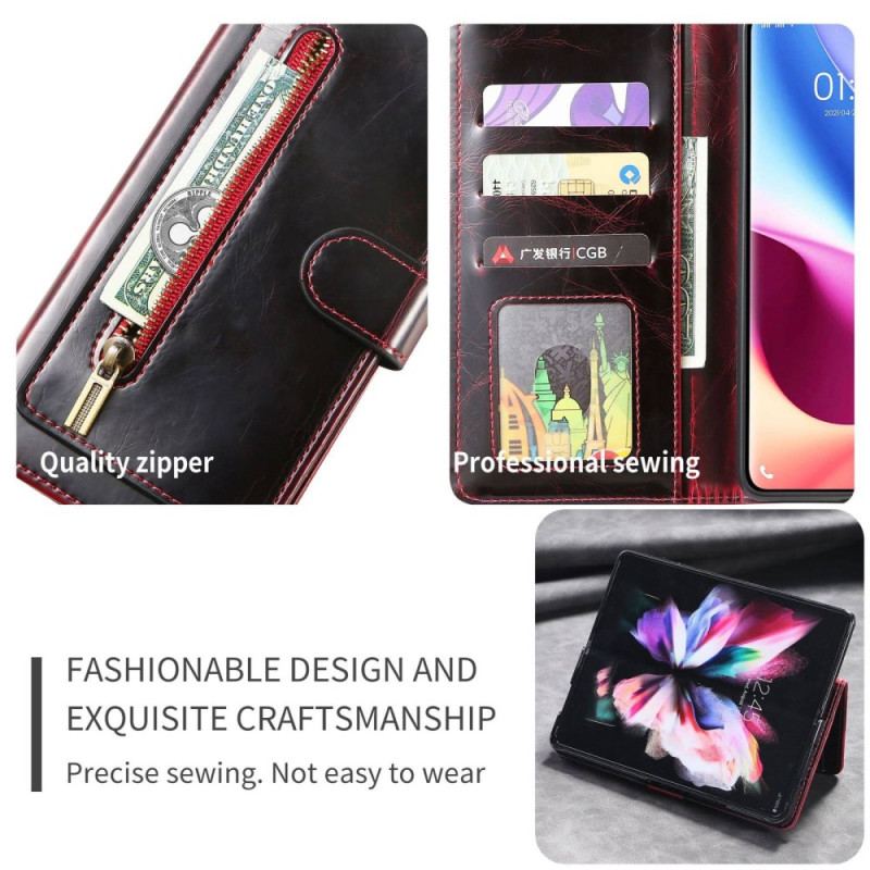 Capa Flip Para Samsung Galaxy Z Fold 4 Multi-bolsos De Couro Falso