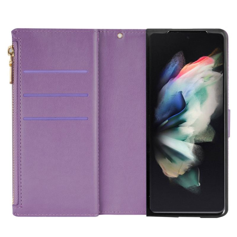 Capa Flip Para Samsung Galaxy Z Fold 4 Ultra Lantejoulas Com Alça