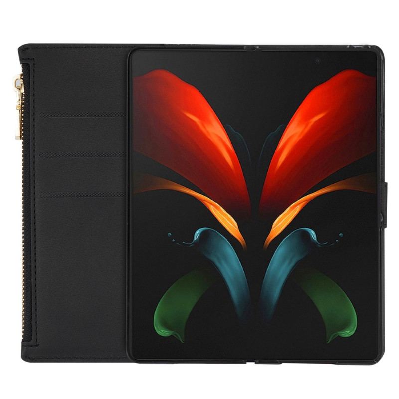 Capa Flip Para Samsung Galaxy Z Fold 4 Ultra Lantejoulas Com Alça