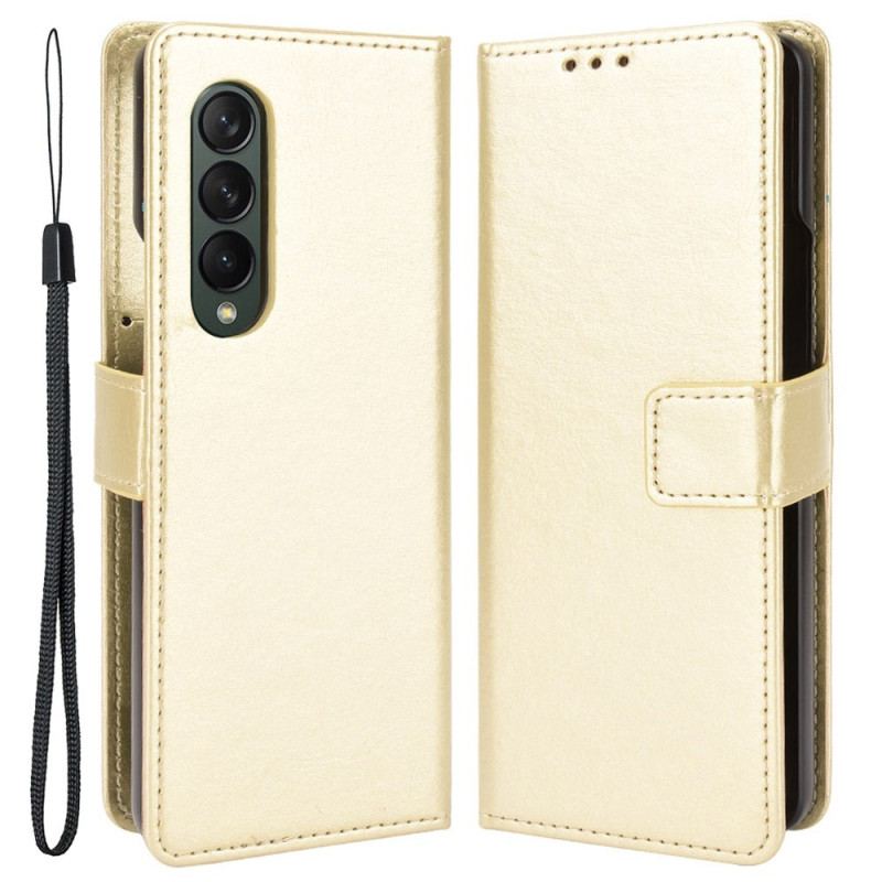 Capa Folio Para Samsung Galaxy Z Fold 4 De Cordão Clássico Couro Sintético Liso Com Tiras