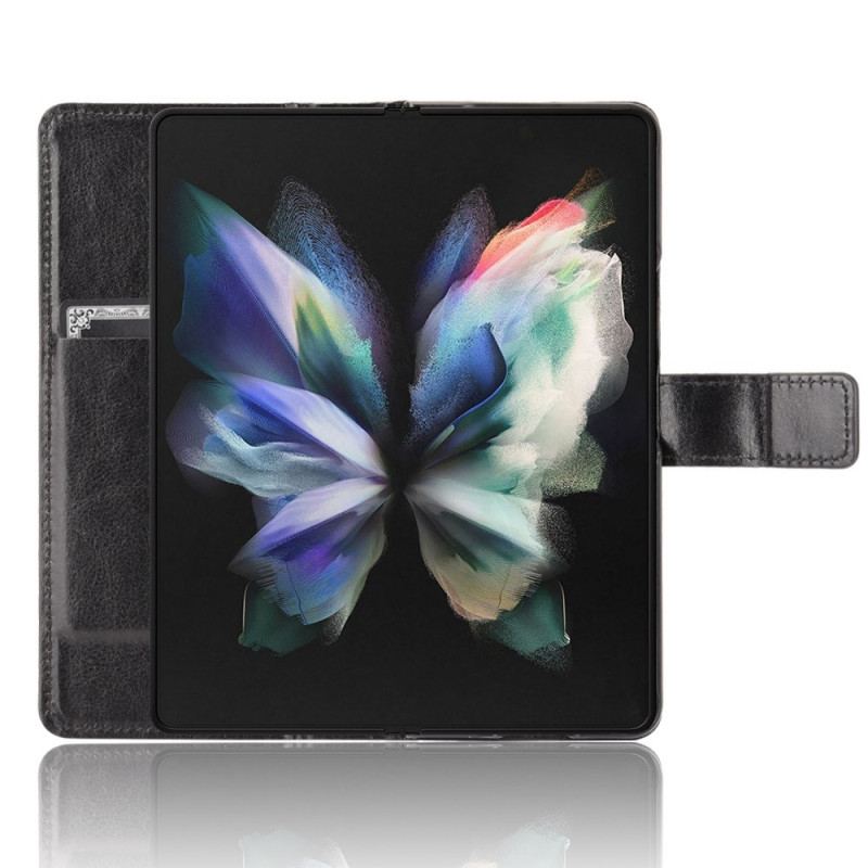 Capa Folio Para Samsung Galaxy Z Fold 4 De Cordão Clássico Couro Sintético Liso Com Tiras