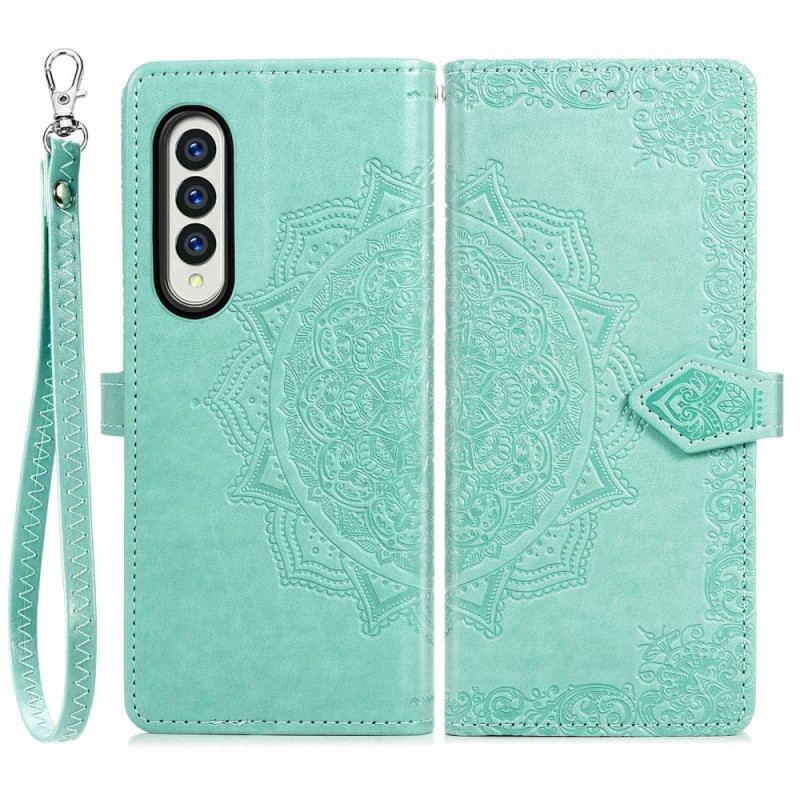 Capa Folio Para Samsung Galaxy Z Fold 4 De Cordão Mandala Medieval Strappy