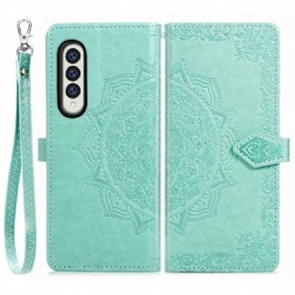 Capa Folio Para Samsung Galaxy Z Fold 4 De Cordão Mandala Medieval Strappy