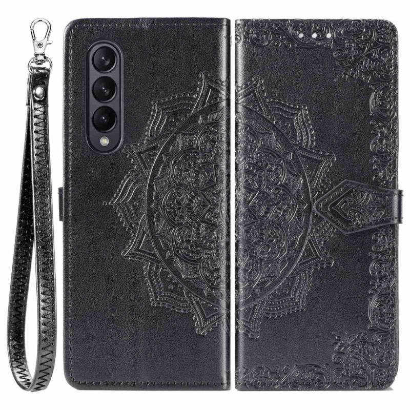 Capa Folio Para Samsung Galaxy Z Fold 4 De Cordão Mandala Medieval Strappy