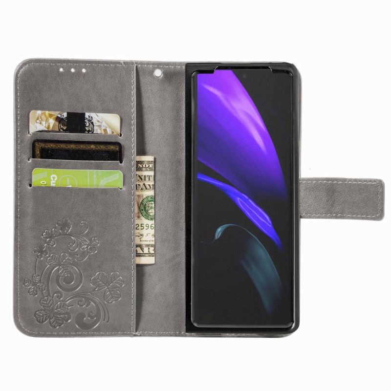 Capa Folio Para Samsung Galaxy Z Fold 4 Padrão De Trevos Com Alça