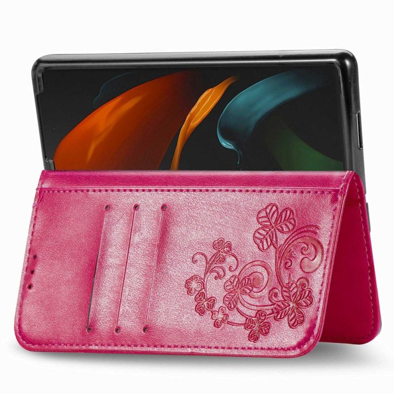 Capa Folio Para Samsung Galaxy Z Fold 4 Padrão De Trevos Com Alça