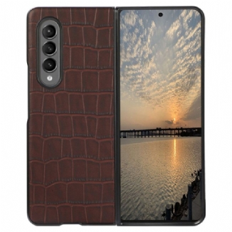 Capa Para Samsung Galaxy Z Fold 4 Couro De Crocodilo Genuíno