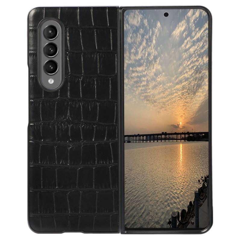 Capa Para Samsung Galaxy Z Fold 4 Couro De Crocodilo Genuíno