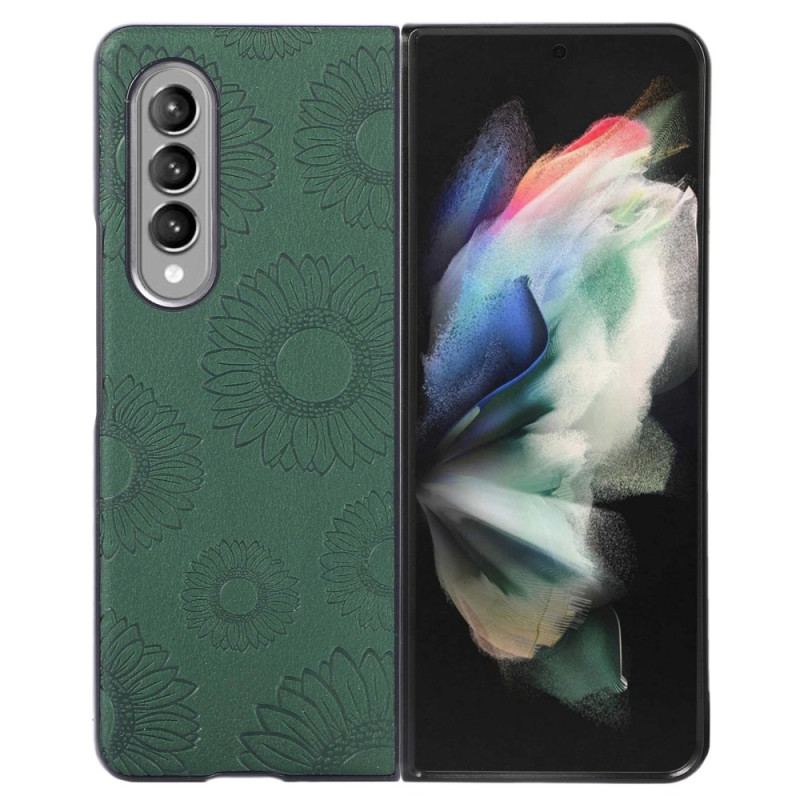 Capa Para Samsung Galaxy Z Fold 4 Padrão De Girassol Revestido De Imitação De Couro