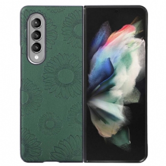 Capa Para Samsung Galaxy Z Fold 4 Padrão De Girassol Revestido De Imitação De Couro