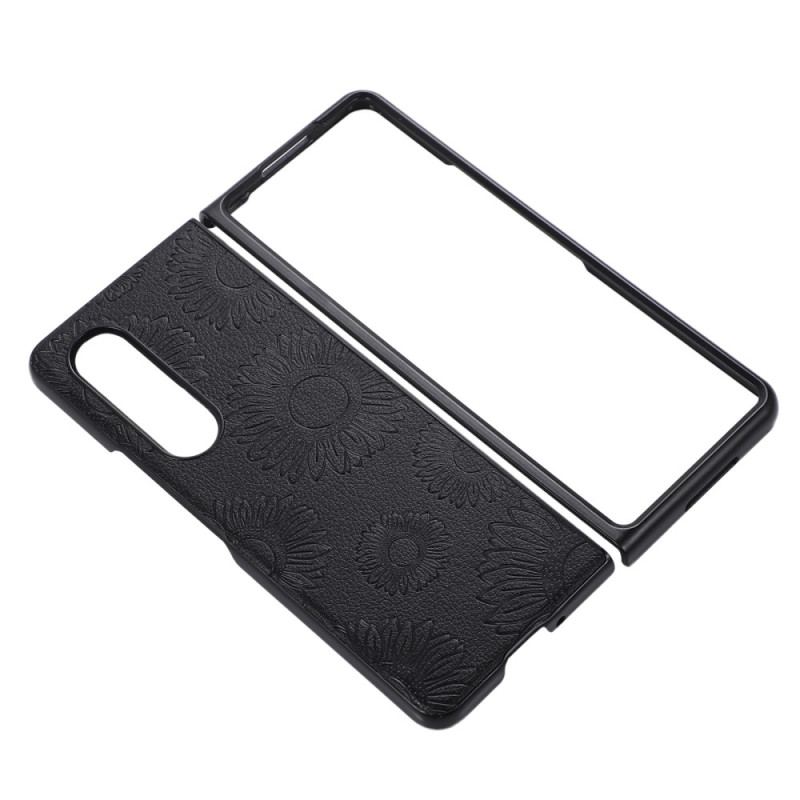 Capa Para Samsung Galaxy Z Fold 4 Padrão De Girassol Revestido De Imitação De Couro