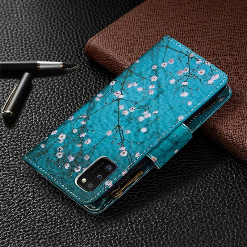 Capa De Couro Para Samsung Galaxy A41 Bolso De Árvore Com Zíper