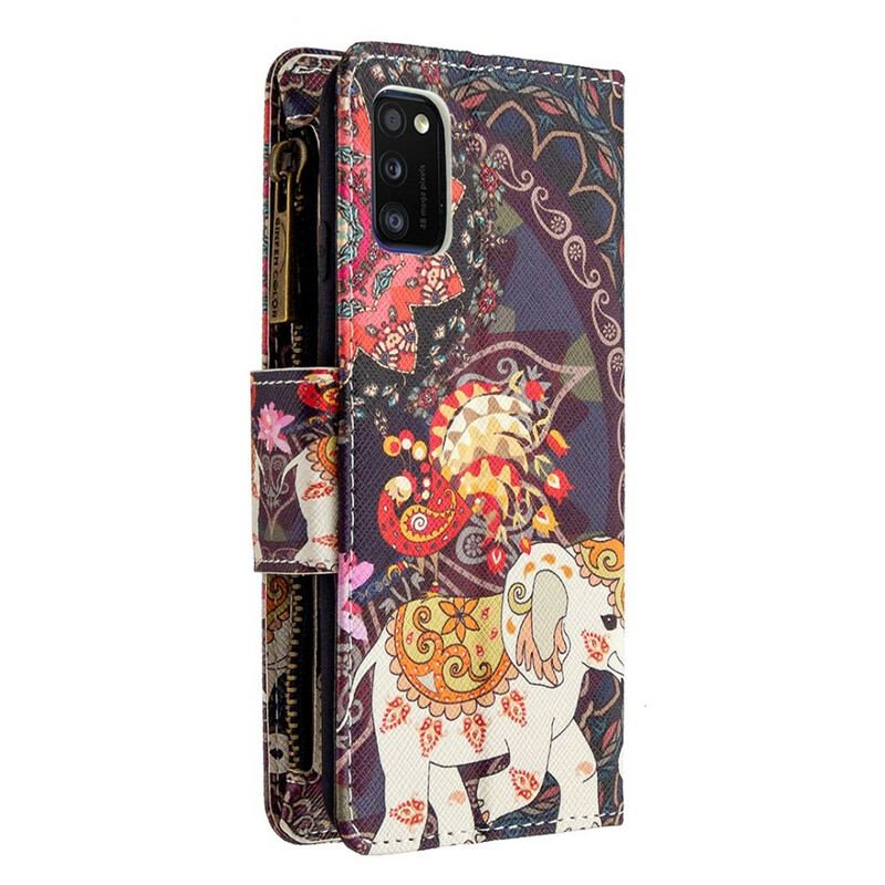 Capa De Couro Para Samsung Galaxy A41 Bolso Elefante Com Zíper