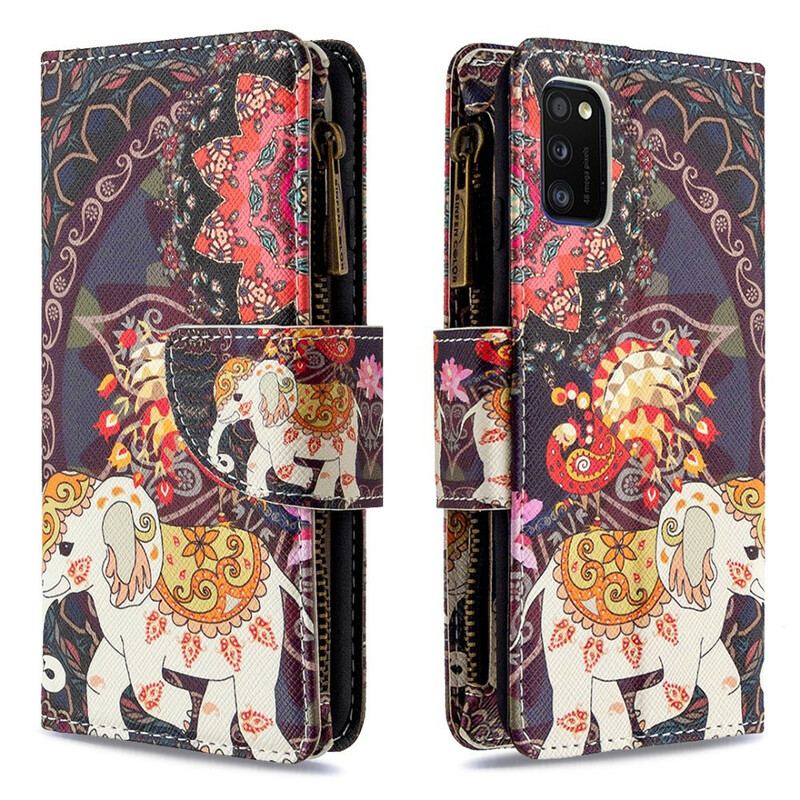 Capa De Couro Para Samsung Galaxy A41 Bolso Elefante Com Zíper