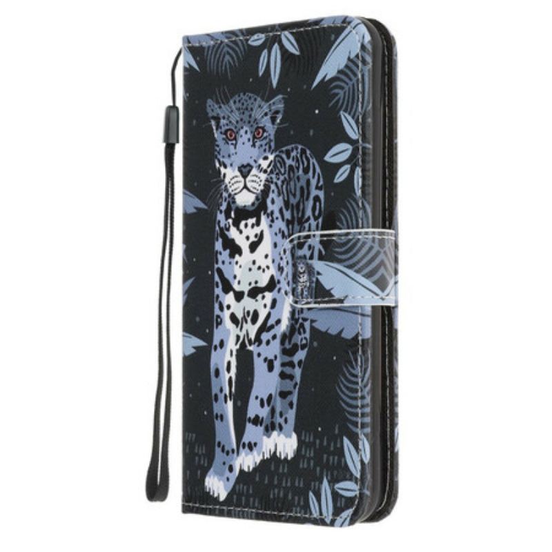 Capa De Couro Para Samsung Galaxy A41 De Cordão Leopardo Strappy