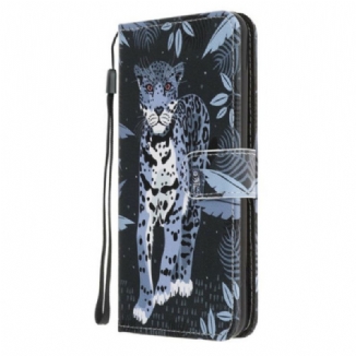 Capa De Couro Para Samsung Galaxy A41 De Cordão Leopardo Strappy