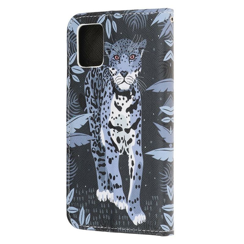 Capa De Couro Para Samsung Galaxy A41 De Cordão Leopardo Strappy