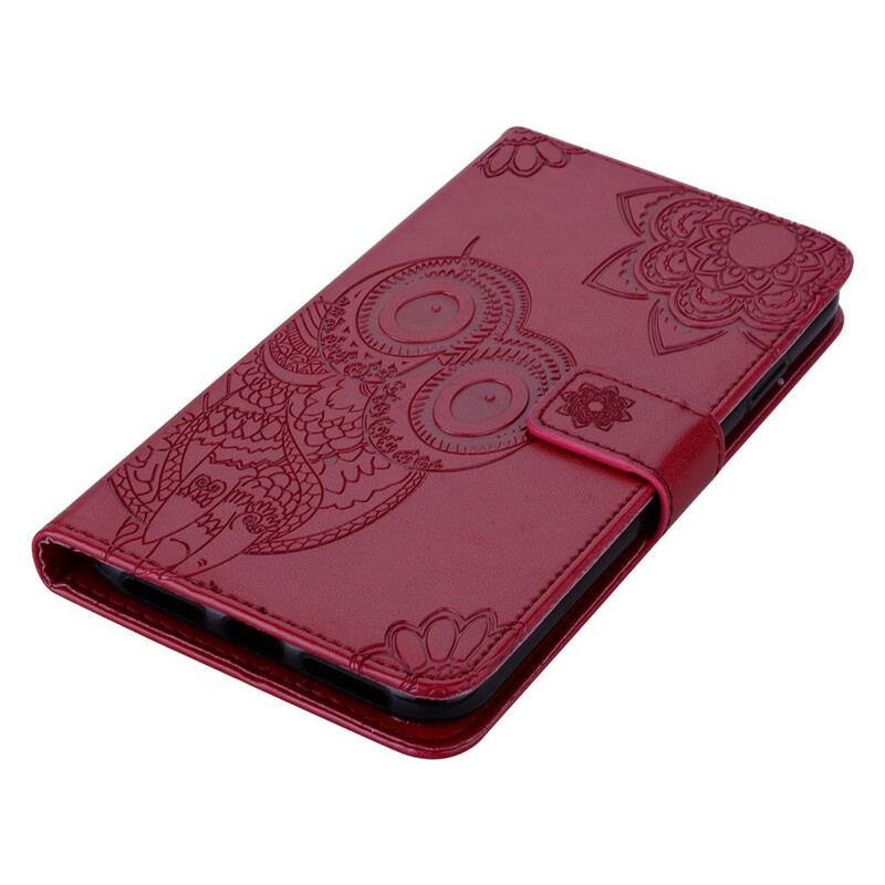 Capa De Couro Para Samsung Galaxy A41 Coruja Mandala E Cordão