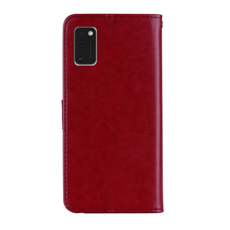 Capa De Couro Para Samsung Galaxy A41 Coruja Mandala E Cordão